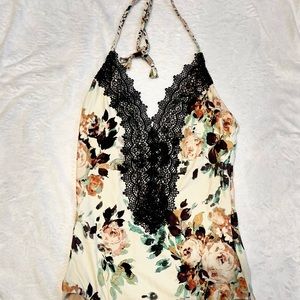 White Floral and Lace One Piece Swimsuit Size Medium